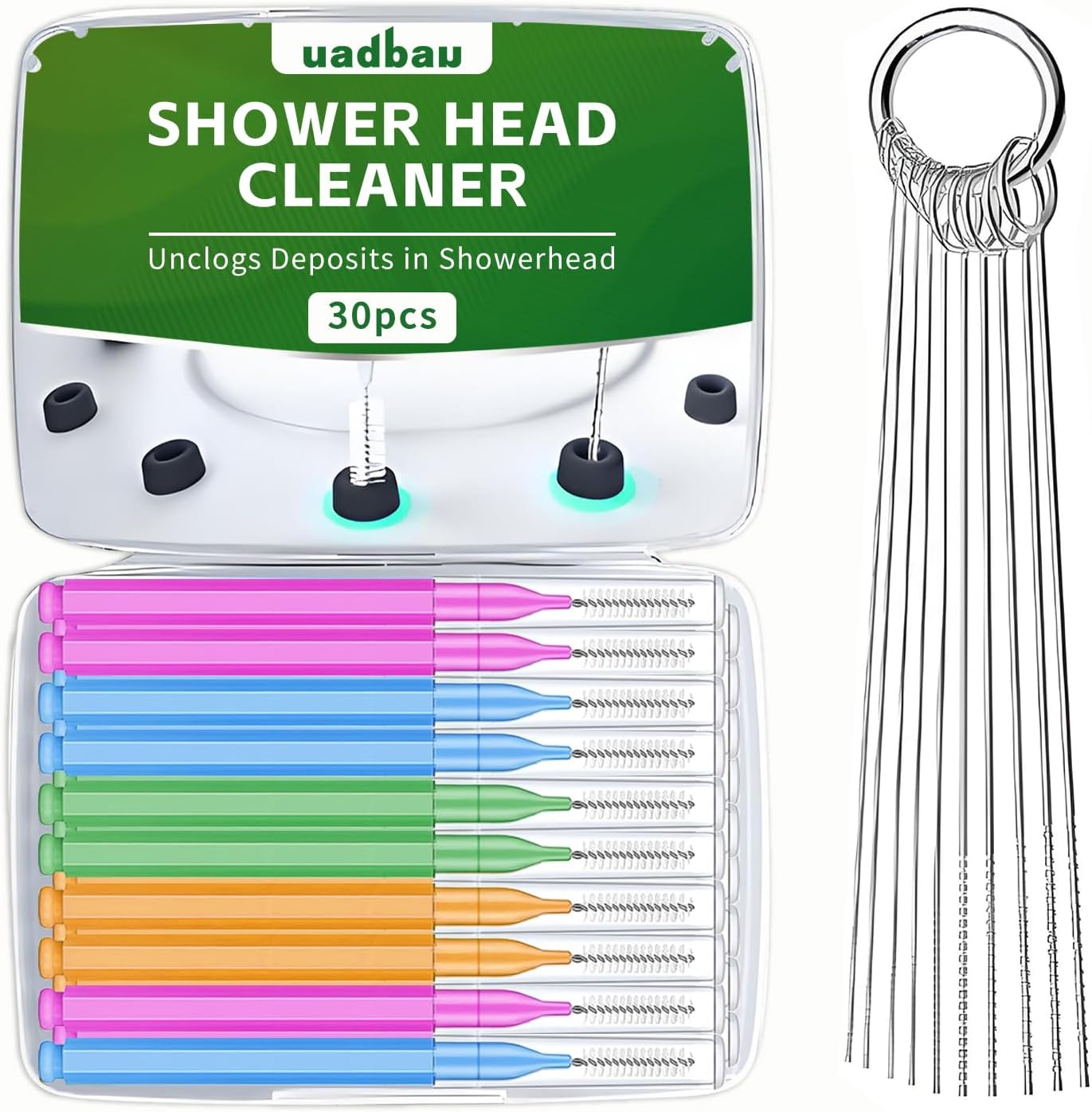 Shower Head Cleaner Tool Set, Multi-Size Shower Head Cleaning Brush for Small Hole Anti-Clogging Nozzle with Storage Boxes, Picks Fitting Nozzle Unclogger for Household Bathroom (30 Pcs)