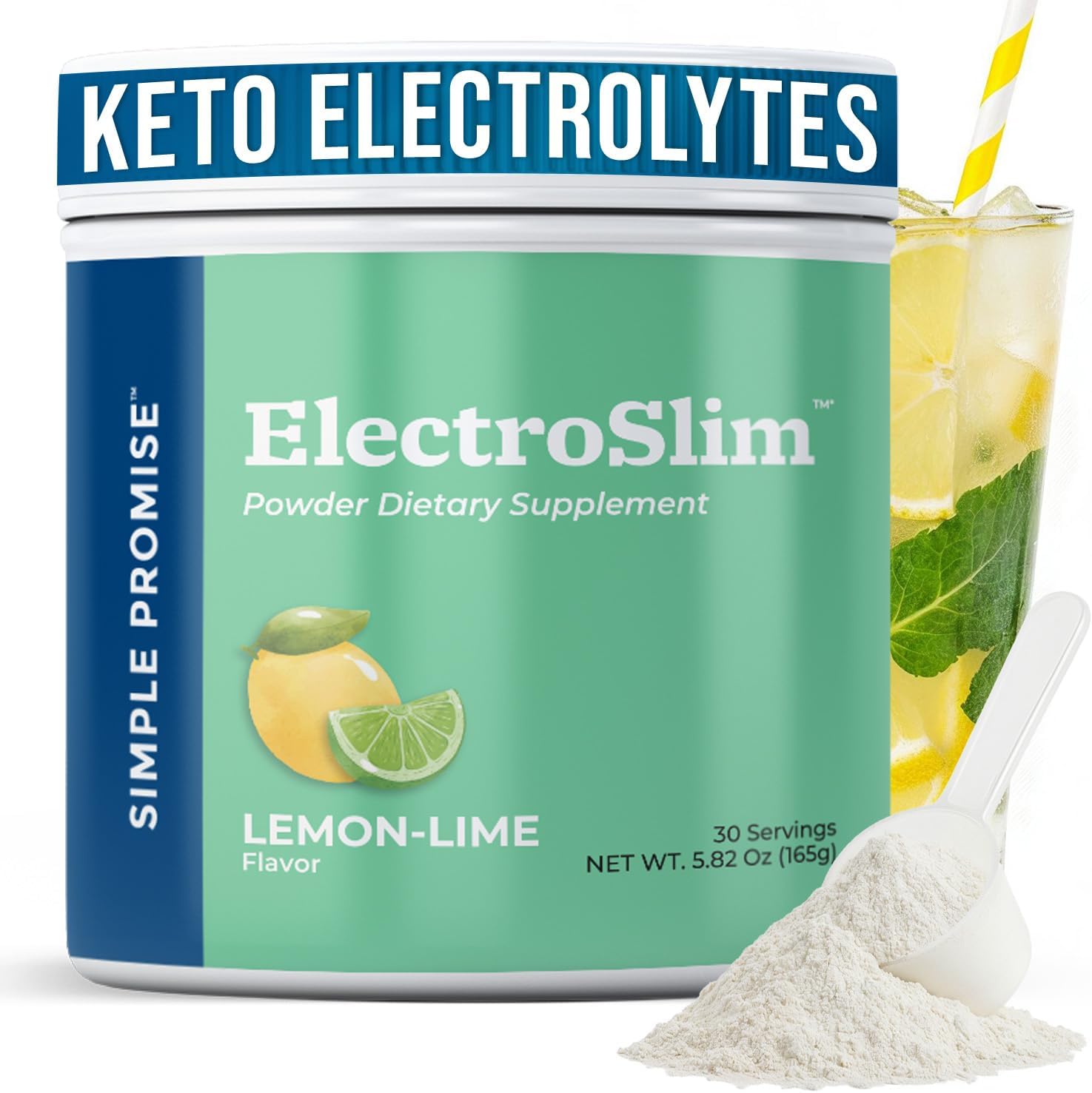 Simple Promise ElectroSlim – Sugar-Free Electrolyte Powder Hydration Support with Essential Electrolytes – No Sugar Formula for Daily Energy Balance – Lemon Lime Flavor