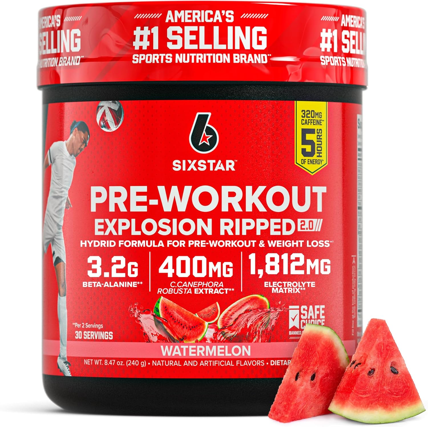 Six Star Pre-Workout Explosion, Watermelon (30 Servings) – Preworkout Energy Powder Supplement for Men & Women – Pre Workout Drink Mix with Creatine & Beta Alanine – Sports Nutrition Products