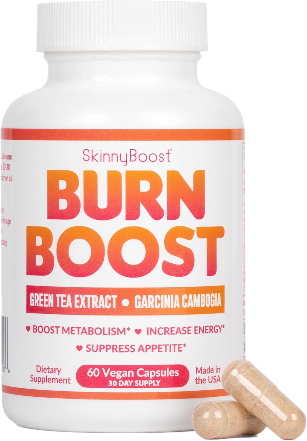 SkinnyBoost Burn Boost Capsules-60 Ct – Natural Vegan Metabolism Support with Green Tea & Garcinia Cambogia -Anotioxidants, Energy and Weight Management Burn Boost Vegan Capsules