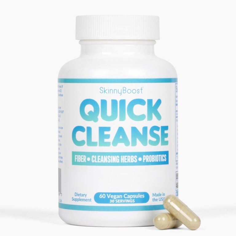 SkinnyBoost Quick Cleanse Vegan Capsules for Weight Support –Colon Cleanser with Natural Fiber & Probiotics – Supports Digestive & Gut Health-60 Capsules