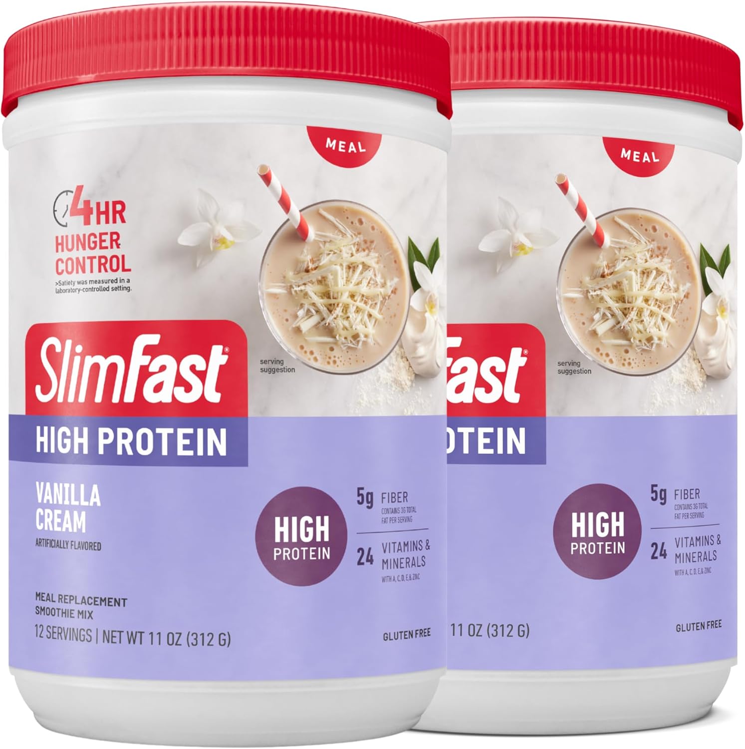 SlimFast Advanced Nutrition High Protein Meal Replacement Smoothie Mix, Vanilla Cream, Weight Loss Powder, 20g of Protein, 12 Servings (Pack of 2) (Packaging May Vary)