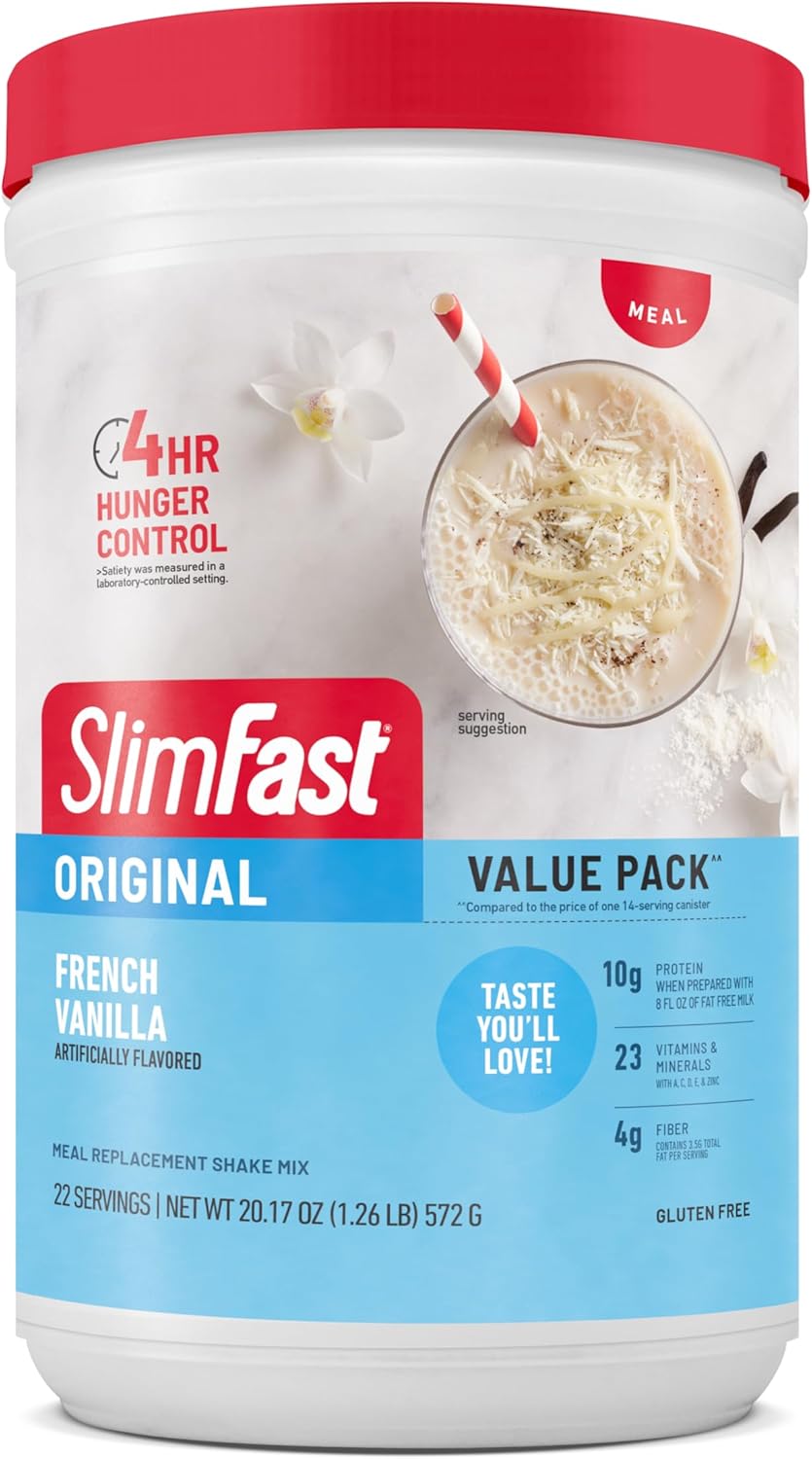 SlimFast Meal Replacement Powder, Original French Vanilla, Weight Loss Shake Mix, 10g of Protein, 22 Servings (Packaging May Vary)