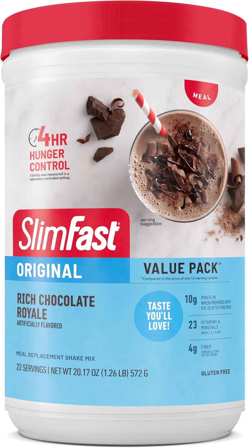 SlimFast Meal Replacement Powder, Original Rich Chocolate Royale, 10g of Protein, 22 Servings (Packaging May Vary)