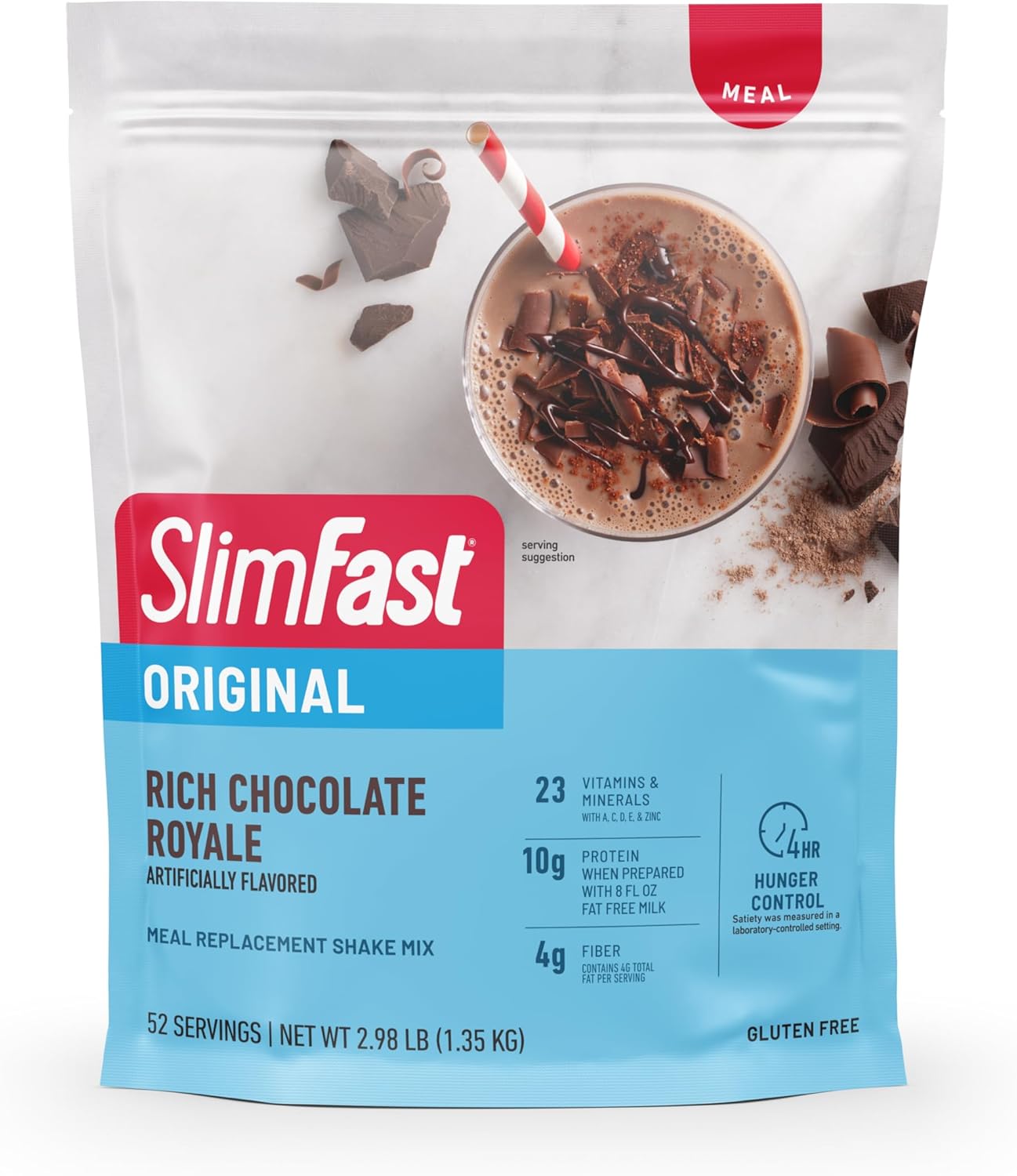 SlimFast Meal Replacement Powder, Original Rich Chocolate Royale, Weight Loss Shake Mix, 10g of Protein, 52 Servings (Packaging May Vary)