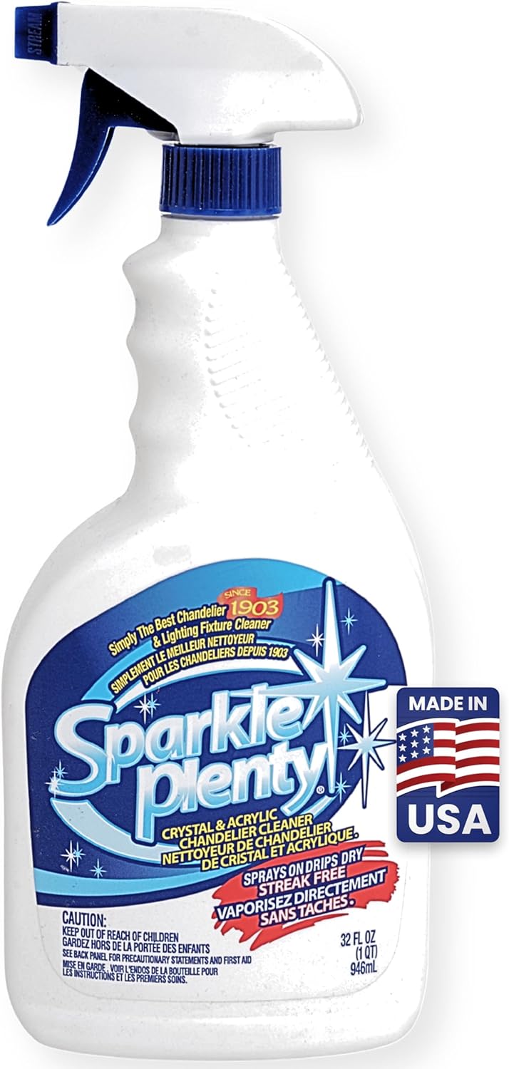 Sparkle Plenty Chandelier Cleaner Drip Dry Spray No Wipe – Dust Remover & Streak Free Glass Cleaner Spray for Chandeliers Crystals & Window Screen Surface – All Purpose Cleaning Supplies (32 oz)