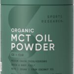 Sports Research Organic MCT Oil Powder - Keto & Vegan MCTs C8, C10 from Coconuts - Fatty Acid Brain & Body Fuel*, Non-GMO & Gluten Free - Unflavored, Perfect in Coffee, Tea & Protein Shakes - 10.6 oz