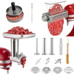 Stainless Steel Meat Grinder & Meat Tenderizer Attachments Compatible with KitchenAid Stand Mixer, 3 Adjustable Thickness - Includes 4 Grinding Plates, 3 Sausage Stuffer Tubes & Burger Press