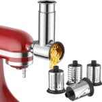 Stainless Steel Slicer Shredder Attachment for KitchenAid Stand Mixer, Cheese Grater Attachment for KitchenAid, Salad Maker, Grinding Powder, Dishwasher Safe with 4 Blades by InnoMoon