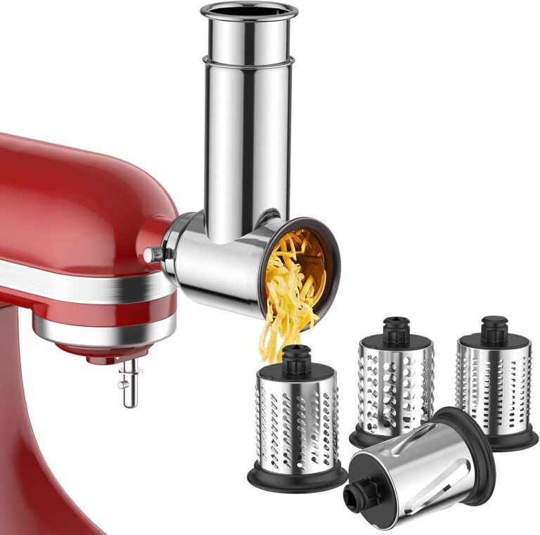 Stainless Steel Slicer Shredder Attachment for KitchenAid Stand Mixer, Cheese Grater Attachment for KitchenAid, Salad Maker, Grinding Powder, Dishwasher Safe with 4 Blades by InnoMoon