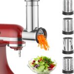 Stainless Steel Slicer Shredder Attachment for KitchenAid Stand Mixers, Large Vegetable Slicer Cheese Grater Attachment for Kitchenaid, Salad Maker Grinding Powder with 4 Blades