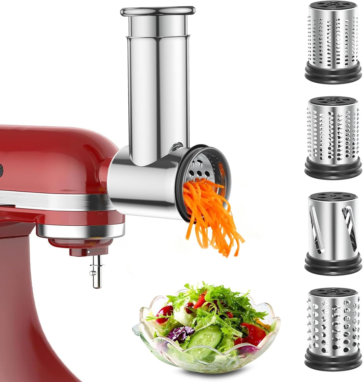 Stainless Steel Slicer Shredder Attachment for KitchenAid Stand Mixers, Large Vegetable Slicer Cheese Grater Attachment for Kitchenaid, Salad Maker Grinding Powder with 4 Blades