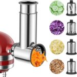 Stainless Steel Slicer Shredder Attachment for Kitchenaid Stnad Mixer, Cheese Grater Attachment for KitchenAid - 4 Blades Salad Maker with Grinding Powder Function by FGREEBLE