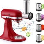 Stainless Steel Slicer Shredder & Cheese Grater Attachment for Kitchenaid Stand Mixer -Veggie Slicer Accessories for Kitchenaid, Salad Maker, Grinding Powder, Dishwasher Safe with 4 Blades