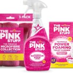 Stardrops - The Pink Stuff Bathroom Cleaning Kit – Cleaning Paste, Bathroom Foam Spray, Toilet Foaming Powder, SQeeZY Sponge & 3 Microfiber Cloths – Tough on Stains, Grease & Soap Scum