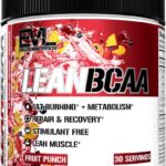 Stimulant Free Lean BCAA Powder - Evlution Nutrition BCAAs Amino Acids Powder with CLA Carnitine and 2:1:1 Branched Chain Amino Acids Supports Muscle Recovery Fat Burn and Metabolism - Fruit Punch