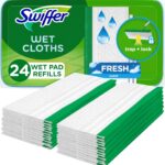 Swiffer Sweep + Mop, Wet Pads Refill, Floor Cleaner for Dirt, Dust, Hair, Cleaning Cloths for Mopping Home, Bathroom, Kitchen, All Purpose Multi-Surface Floor Wipes, Fresh, 24ct