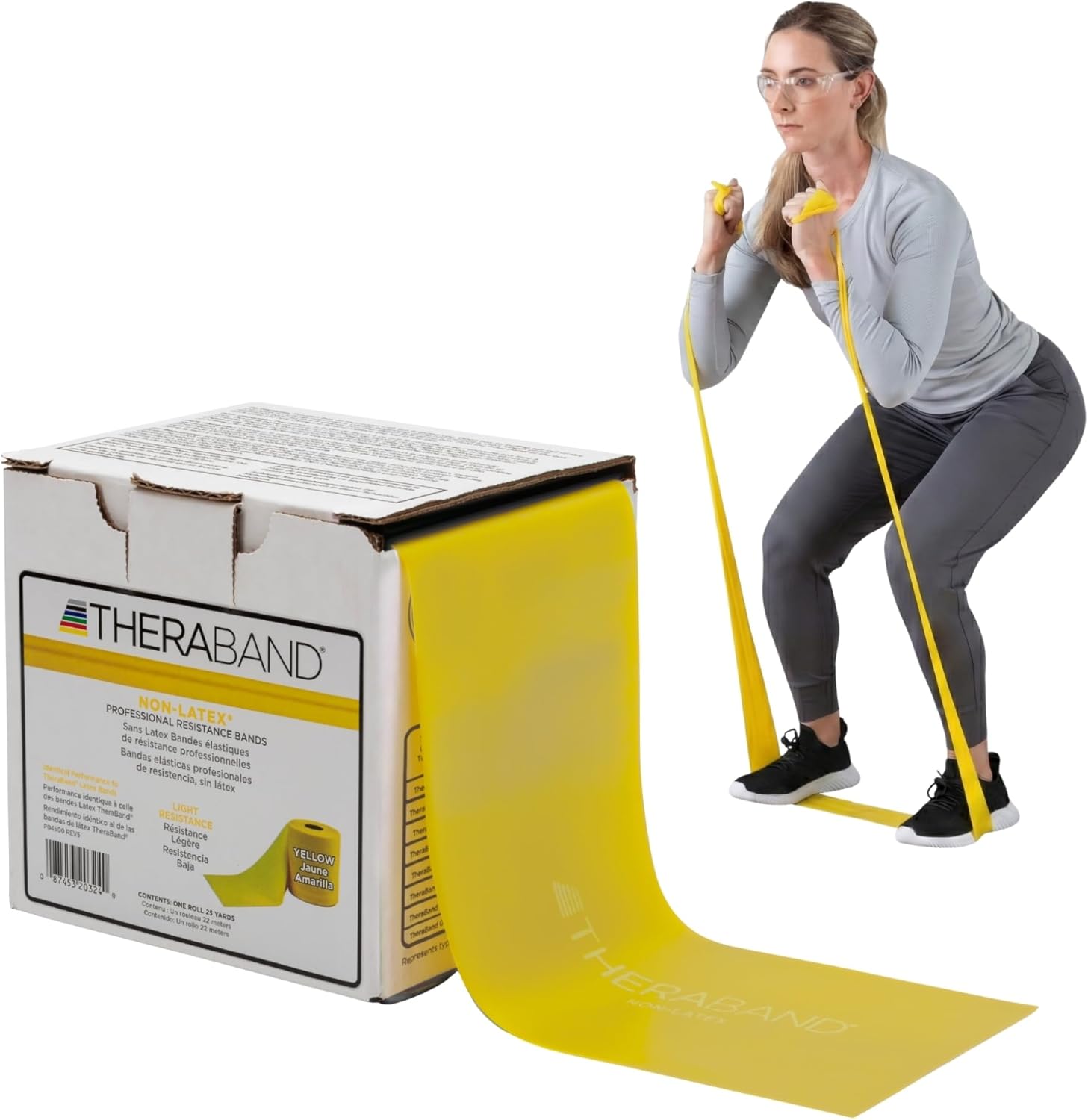 THERABAND Resistance Band 25 Yard Roll, Non-Latex Professional Elastic Stretch Bands for Upper & Lower Body Exercise Workouts, Physical Therapy, Lower Pilates, Flexibility, & Rehab, Dispenser Box