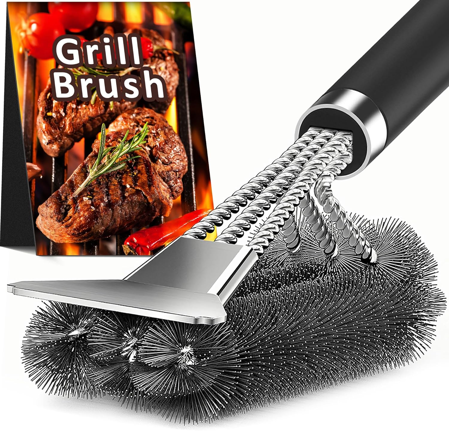 TNTOR Grill Brush with Scraper, 18″ Adjustable Handle BBQ Grill Brush for Outdoor Grill, Extra Strong Grill Cleaner Accessories for Grill/Smoker/Gas/Charcoal Grill Cleaning-Grill Gifts for Men/Dad