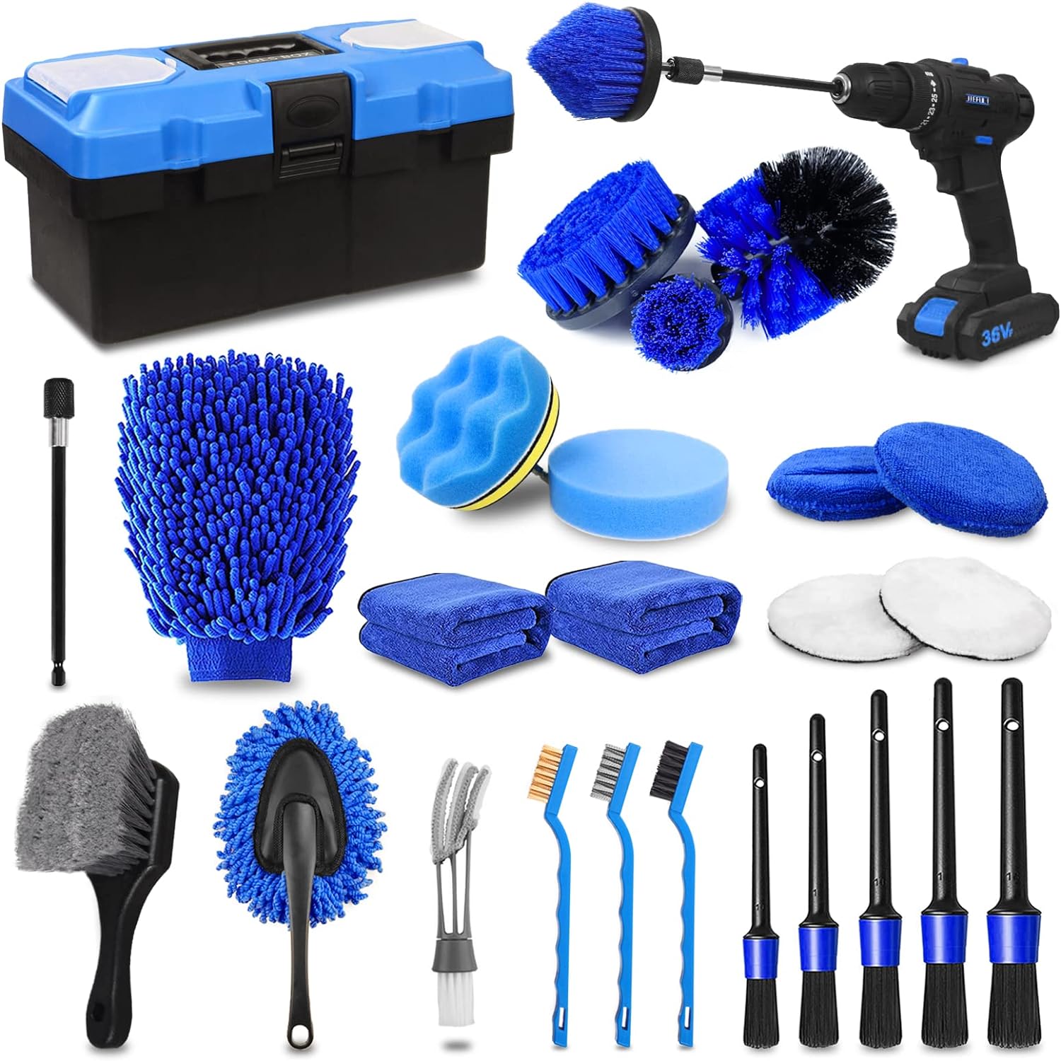 TTRCB 27Pcs Car Detailing Kit, Car Cleaning Kit, Car Detailing Brush Set, Drill Brush Set, Car Detailing Brushes, Car Wash Kit, Car Accessories, Car Cleaning Supplies for Interior, Exterior, Wheels