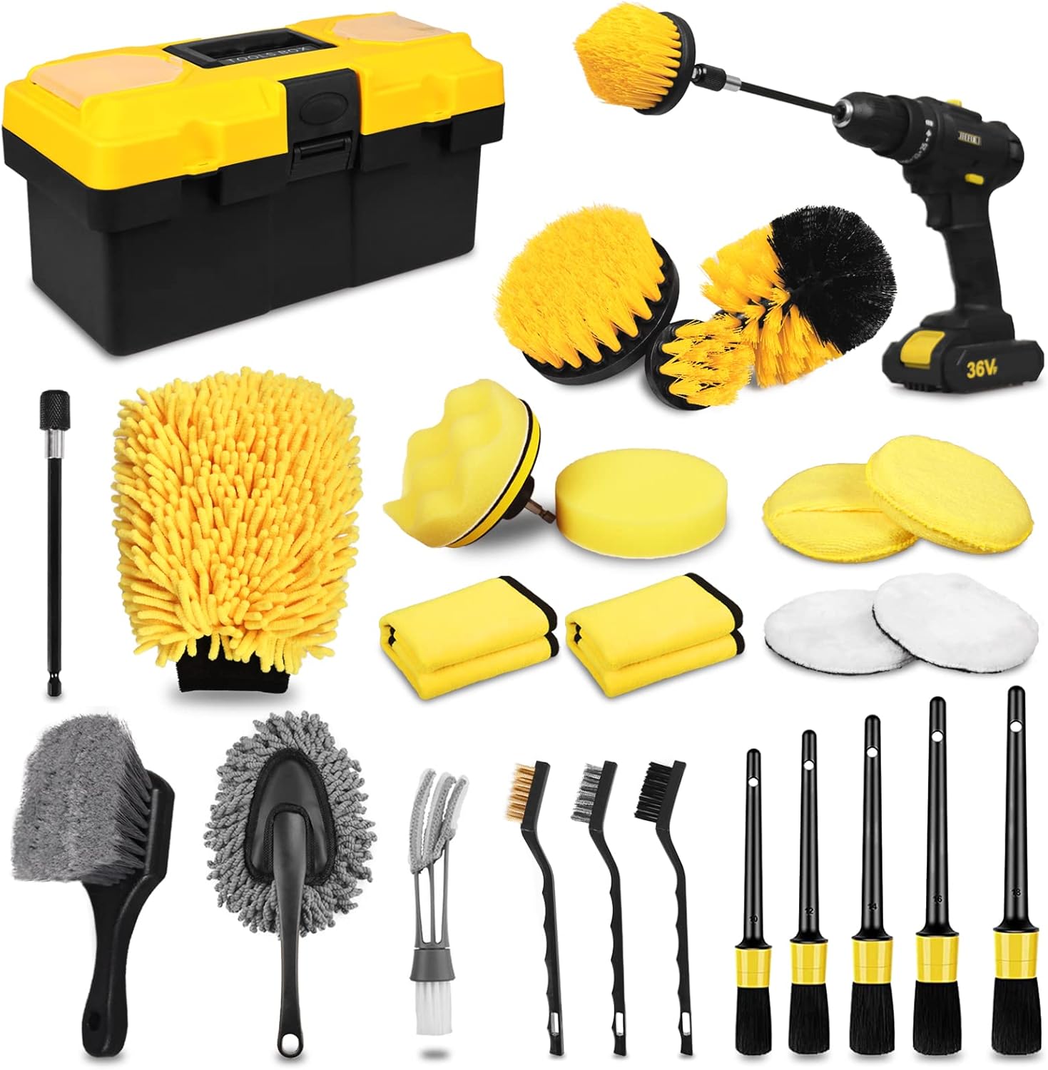TTRCB 27Pcs Car Detailing Kit, Car Detailing Brush Set, Auto Detailing Drill Brush Set, Car Detailing Brushes, Car Wash Kit, Car Accessories, Car Cleaning Tools Kit for Interior, Exterior, Wheels