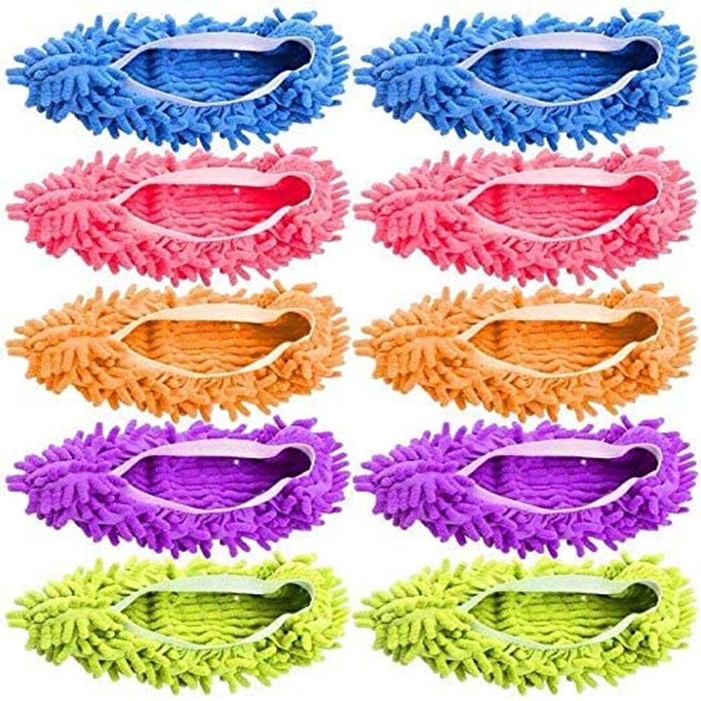 Tamicy Mop Slippers Shoes 5 Pairs (10 Pieces) – Microfiber Cleaning House Mop Slippers Floor Cleaning Tools Shoe Cover Soft Washable Reusable Microfiber Foot Socks Floor Cleaning Tools Shoe Cover
