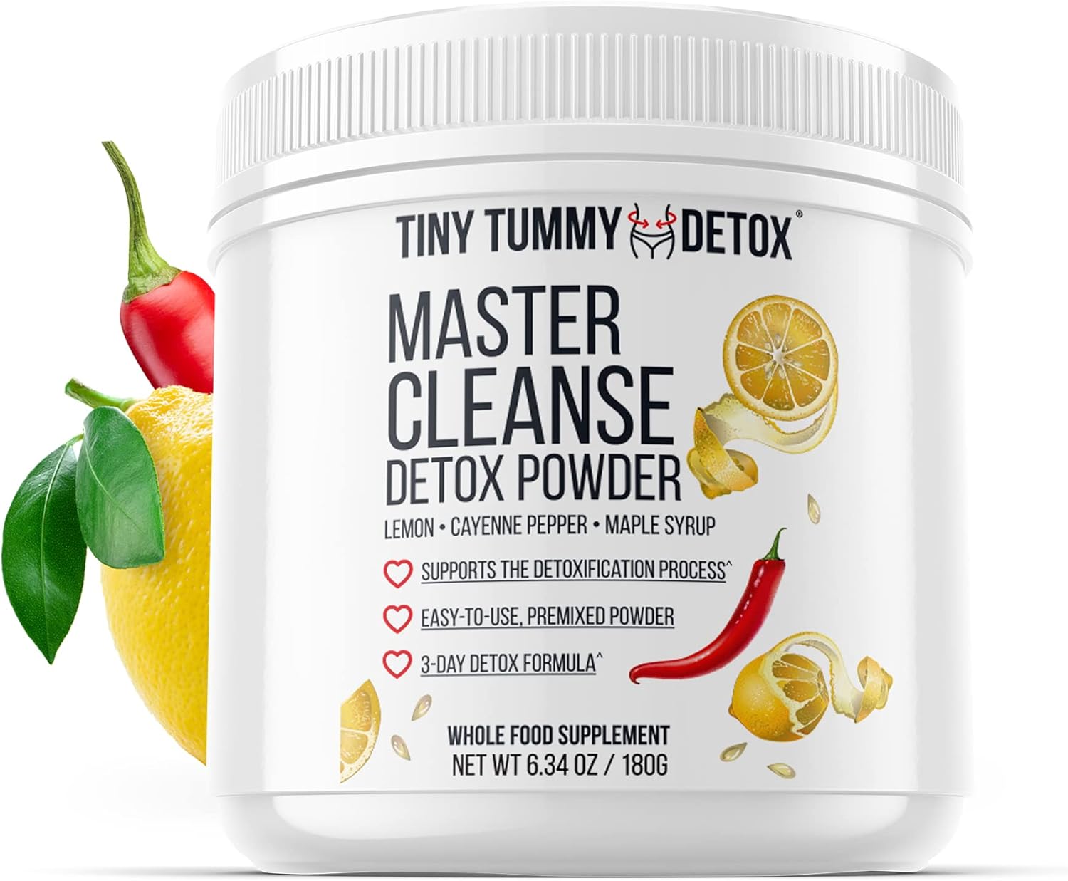 Tiny Tummy Master Cleanse Lemonade Diet – 3 Day Juice Cleanse Plant-Based Detox Powder Supplement with Lemon, Maple Syrup, and Cayenne Diet, 6.34oz Container