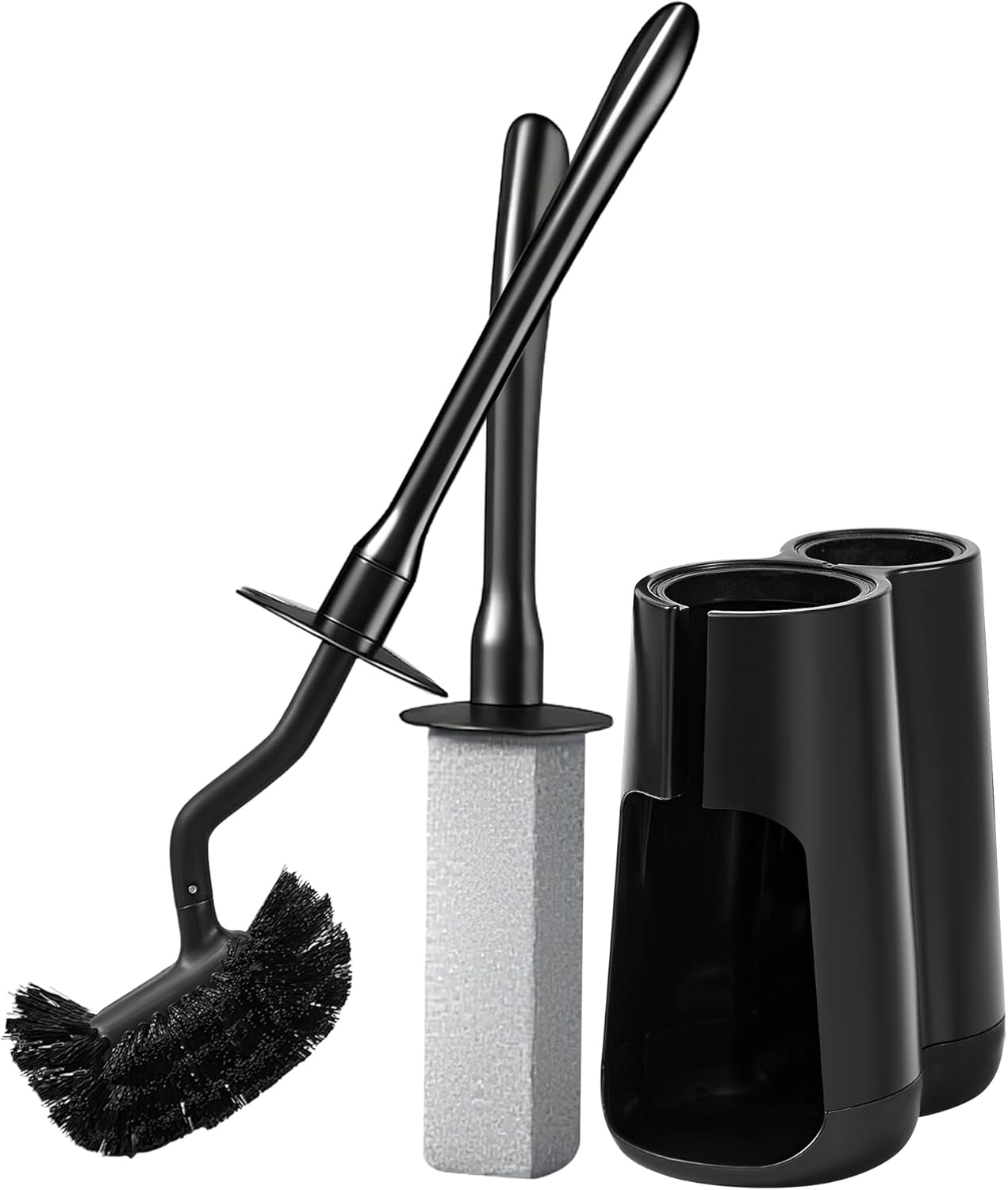 Toilet Brush and Holder Set with Pumice Stone – Long Handle Toilet Bowl Brush, Anti-Splash Scrubber, Ventilated Drip-Free Base, Deep Cleaner for Hard Water Stains, Limescale, Toilet Rings