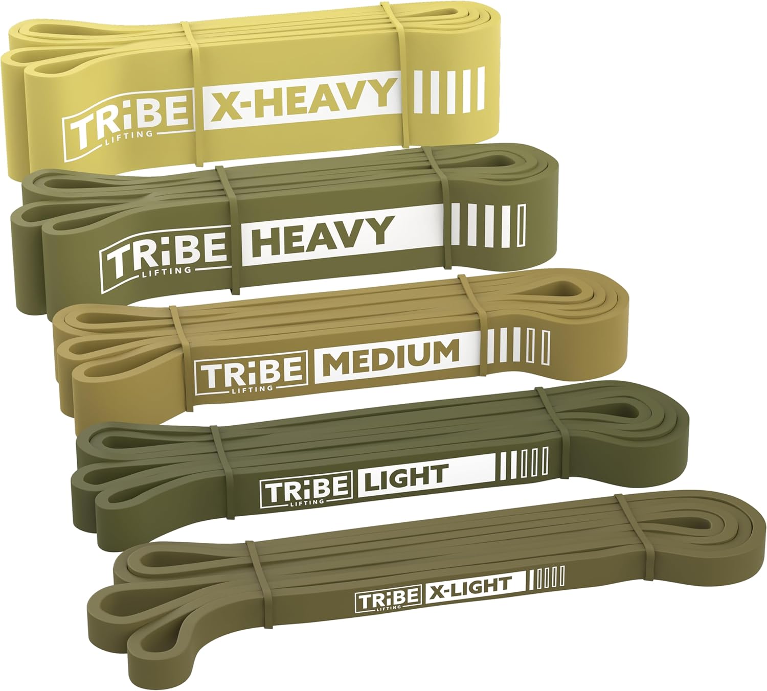 Tribe Lifting Resistance Bands for Working Out Men and Women – Set of 5 Pull Up Bands for Strength Training, Exercise Bands with Handles, Door Anchor and Bar Options for Home Gym