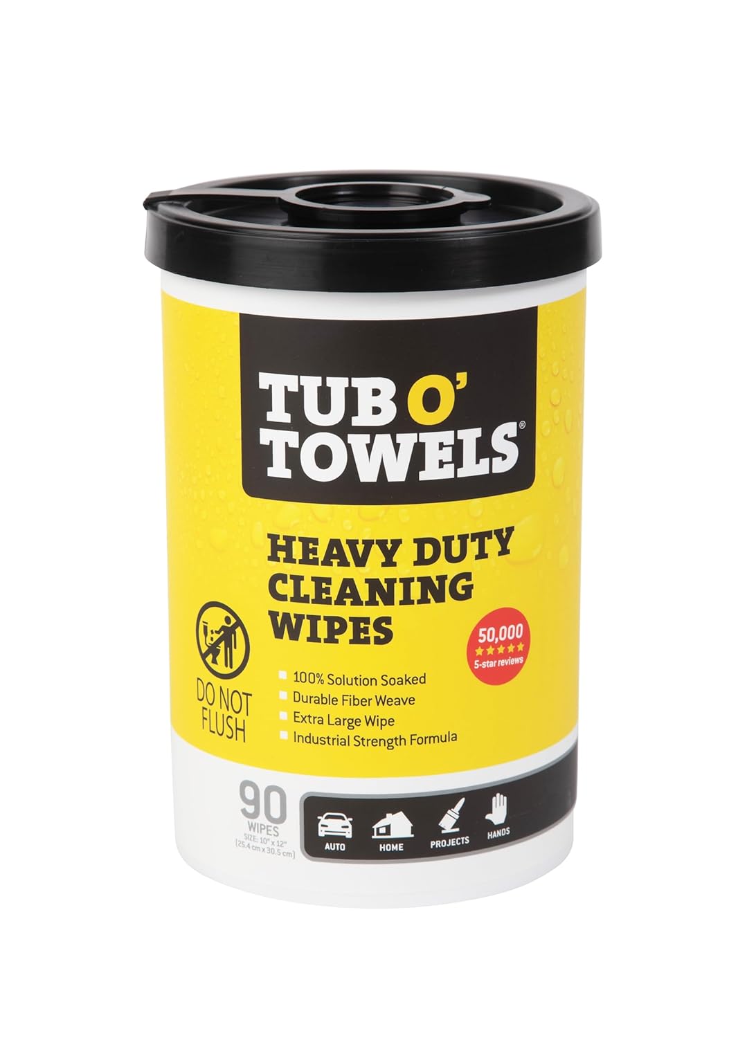 Tub O’ Towels TW90 Heavy-Duty 10″ x 12″ Size Multi-Surface Cleaning Wipes, (10″ x 12″ wipes) Per Canister, Pack of 1, 90 Count Total