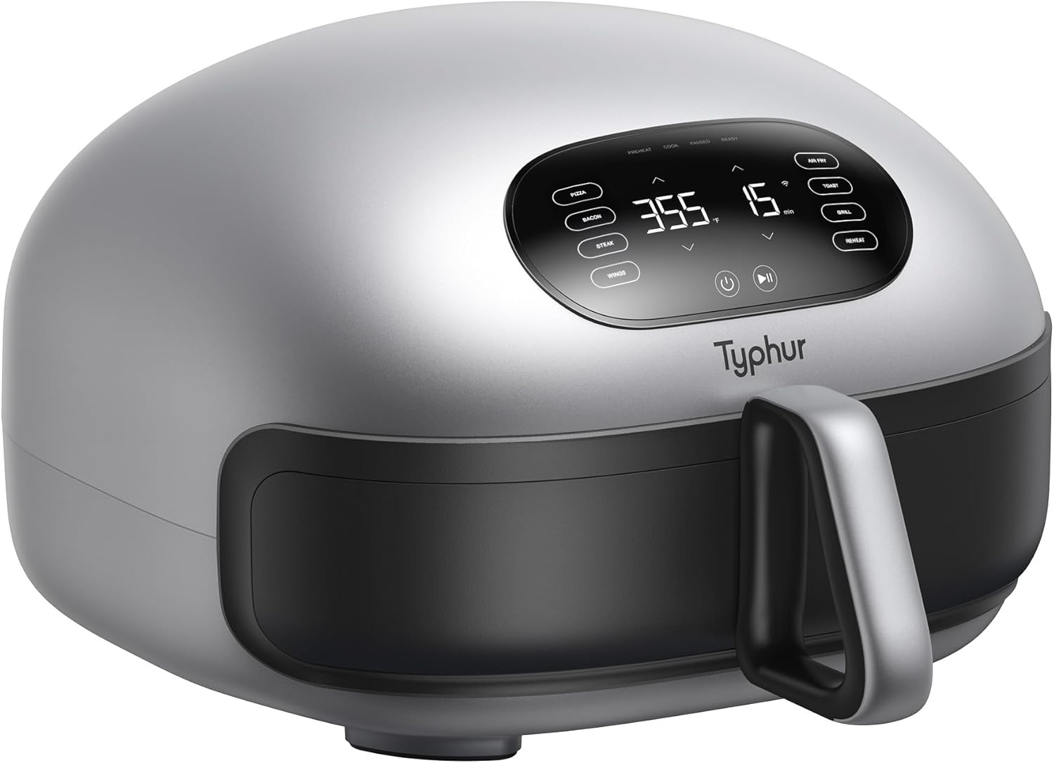 Typhur Dome 2 AI Smart Air Fryer, Large Flat Airfryer with Top & Bottom Heating, Self-cleaning Digital Fryer, PFAS free Ceramic Basket, Fits a 12″ Pizza or Steaks, Whisper-Quiet, 120V