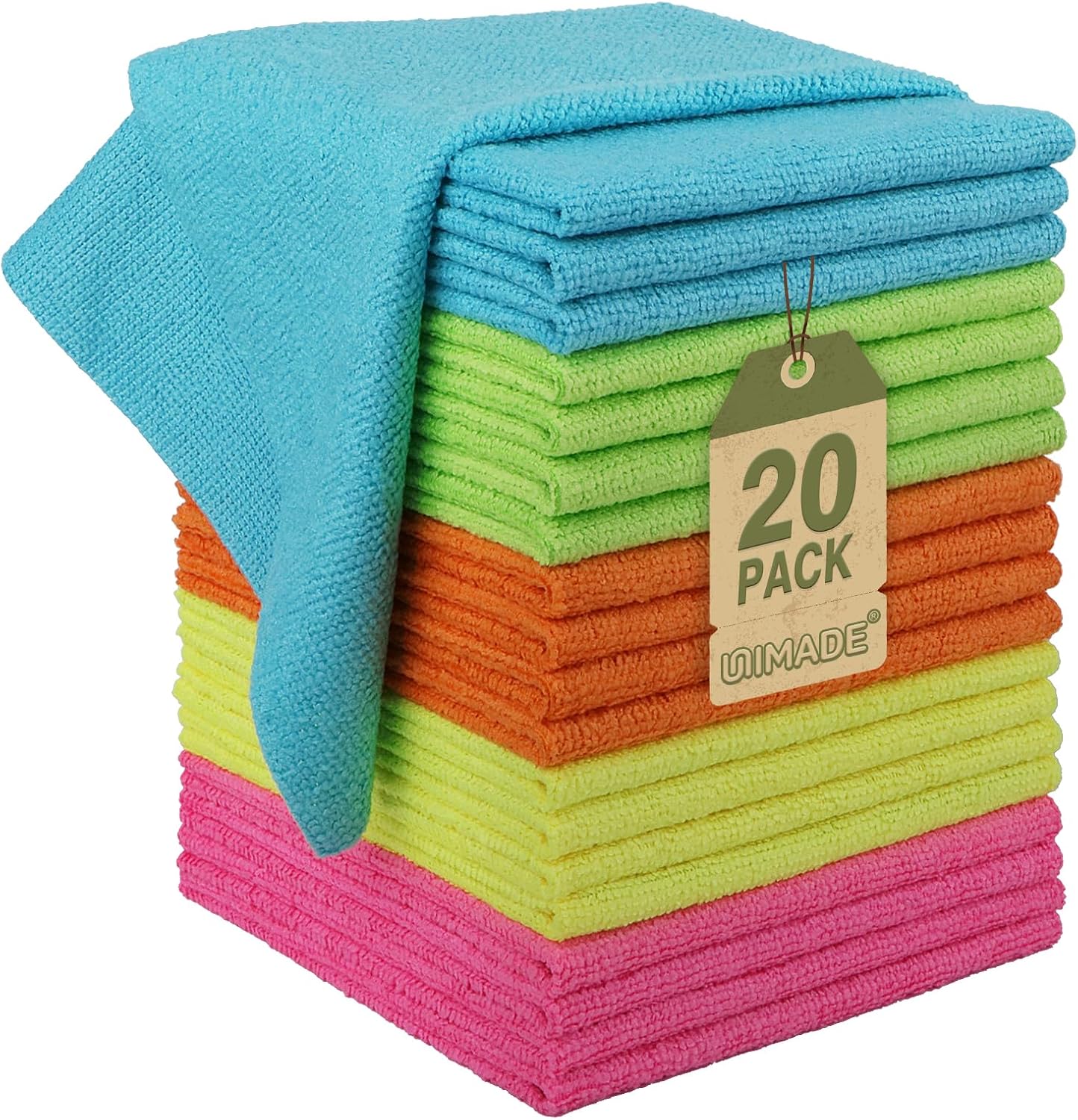 UNIMADE Microfiber Cleaning Cloth, 20 Pack Reusable Microfiber Towels for Cars Lint Free Cleaning Shop Towel Rags for Home Kitchen Automotive Bar Mechanic Restaurant Garage, 11.5″x 11.5″, Multicolor