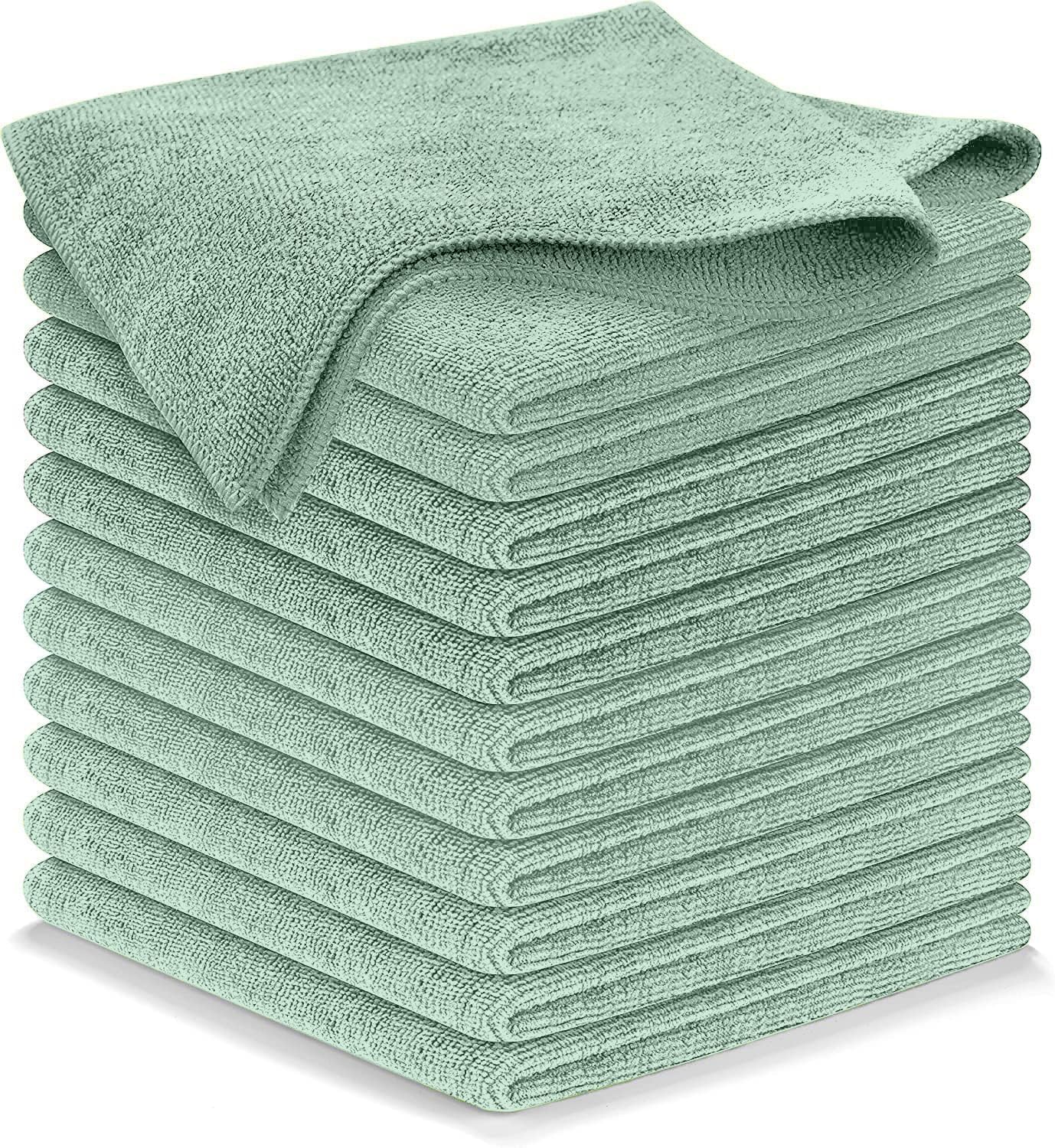 USANOOKS Microfiber Cleaning Cloth – Sea Green – 12Pcs (12.5×12.5 inch) High Performance – 1200 Washes, Ultra Absorbent Car Towel Traps Grime & Liquid for Streak-Free Mirror Shine – car Washing Cloth