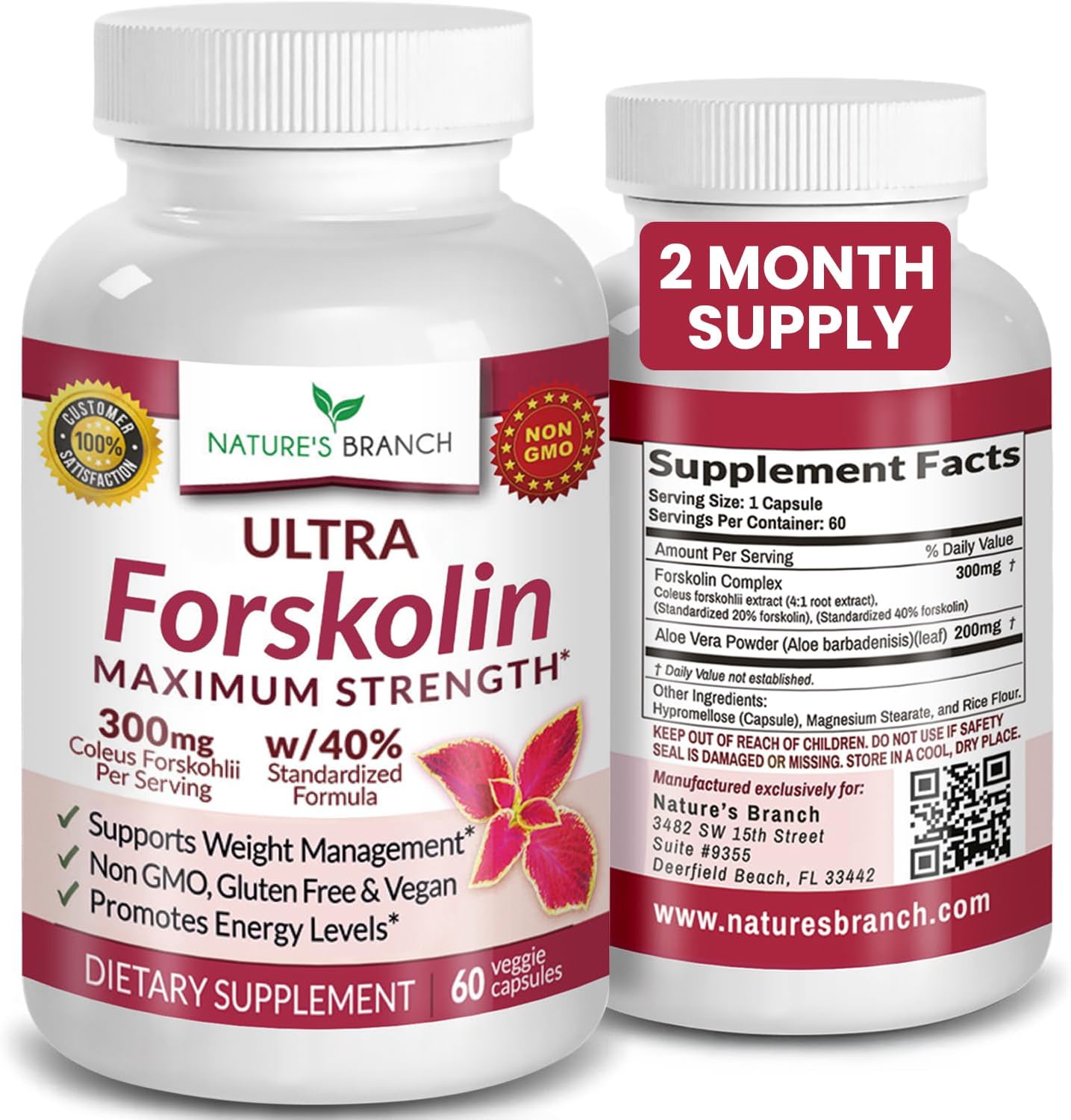 Ultra Forskolin for Weight Support – Maximum Strength, Coleus Forskohlii Root Powder Extract for Men & Women, Lean Supplement w/ 40% Standardized – Extra Strength Energy Boost Complex – 60 Capsules