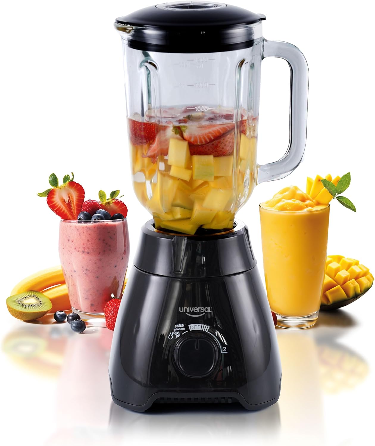 Universal 550W Mass Vital Blender – Glass Jar 57 Oz/1.8 Quart/1.7 Liter – 7-cup, 2 Speed + Pulse Function and 4 Stainless Steel Blade with Chrome Steel Technology