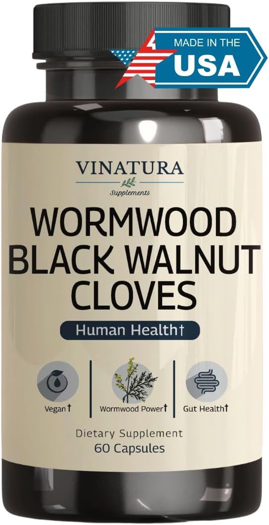 VINATURA Wormwood Black Walnut Clove Capsules – Cleanse, Detox, Intestinal Guard Formula Supplement for Humans, with Wormwood herb, Black Walnut Extract Combination, 60 Capsules