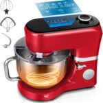 VIVOHOME Stand Mixer with Fermentation, One-Touch Presets Electric Dough Mixer with 6 Qt Bowl, Kitchen Standing Mixer for Baking, Cake with Flex Edge Beater, Bread Hook, Whisk, Red