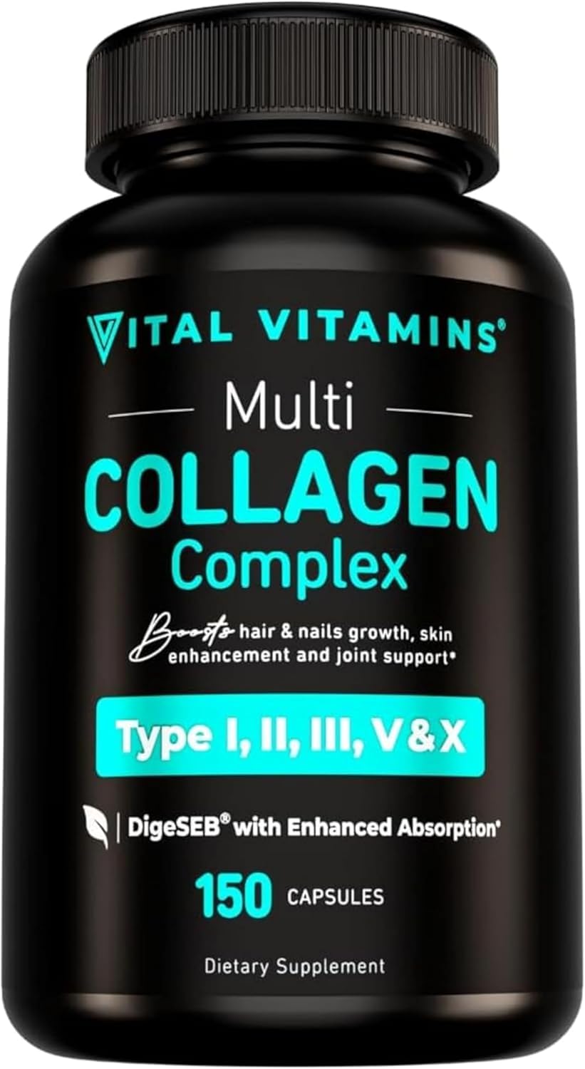 Vital Vitamins Multi Collagen for Women & Men – Type I, II, III, V, X – Grass Fed, Non-GMO – 150 Capsules