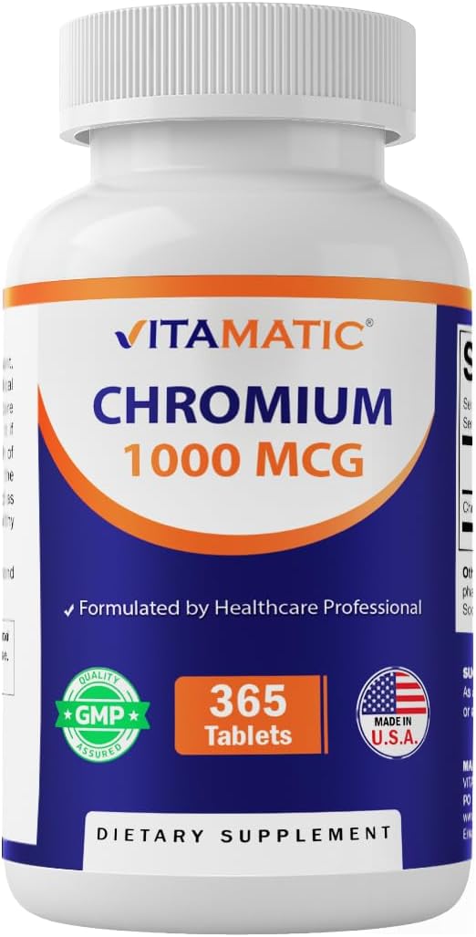 Vitamatic Chromium 1000 mcg | 365 Tablets | High Potency Chromium Picolinate | Non-GMO, Gluten Free