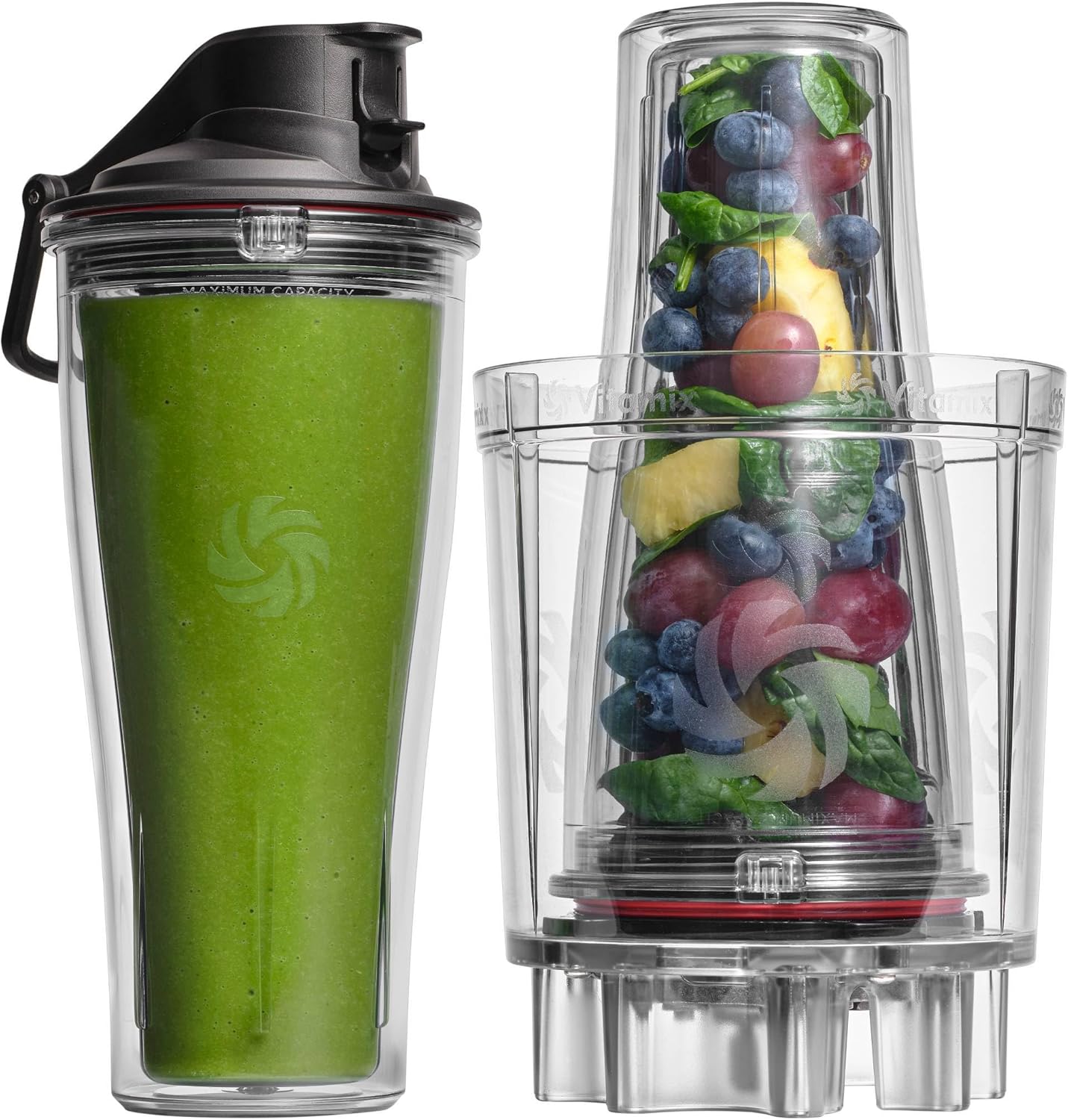 Vitamix Personal Cup Adapter, BPA-Free, Dishwasher-Safe, Two 20-Ounce Blender Cups, Two Lids, and One Blender Adapter with Stainless-Steel Blades, Not Compatible with Ascent or Venturist Series