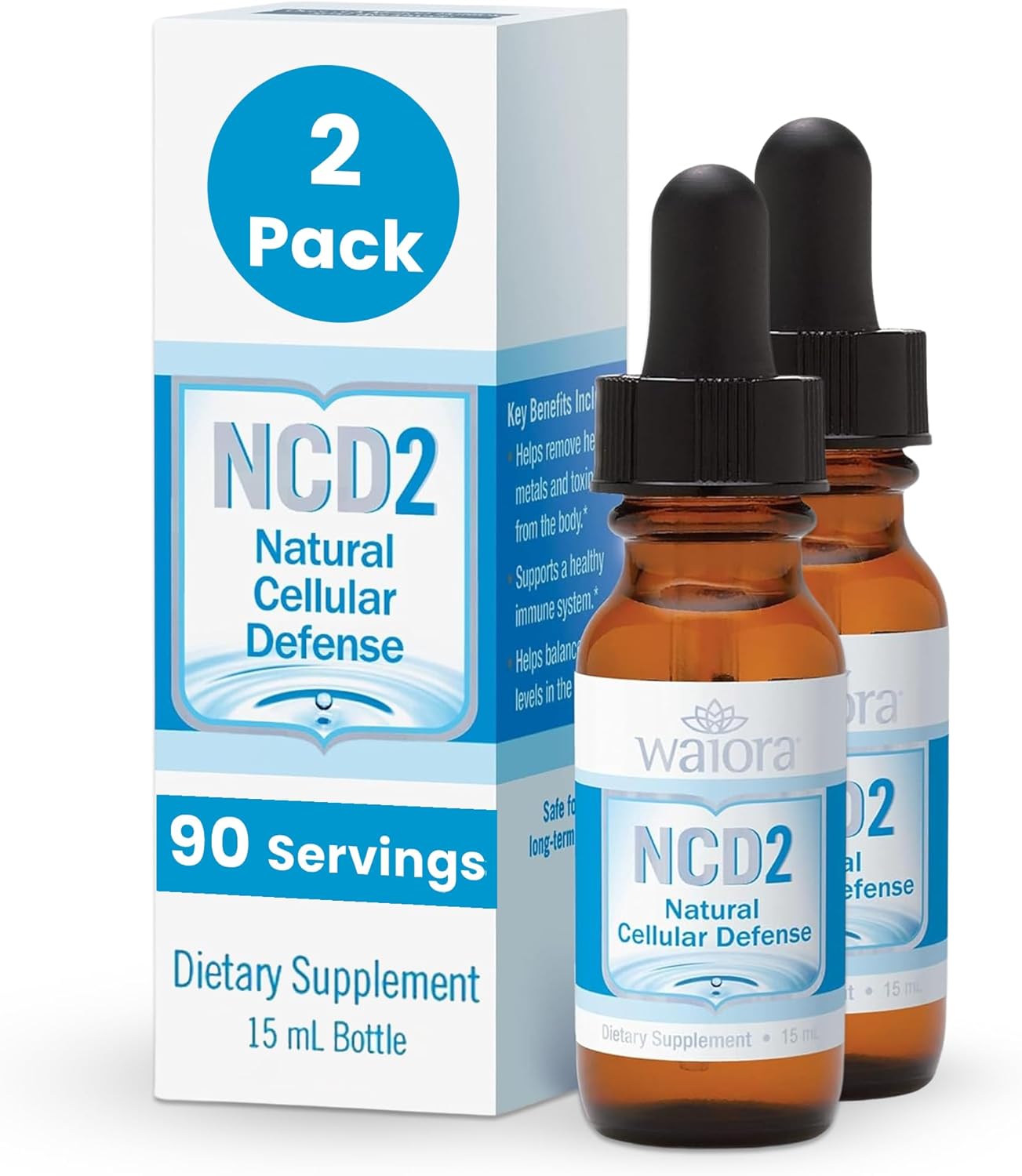 Waiora NCD2 Liquid Mineral Supplement, Advanced Cellular Support Formula, Daily Digestive & Detox, Immune, pH Balance, Cleansing; Easy-to-Use Drops (Two .5 oz Bottles, 180 serv)