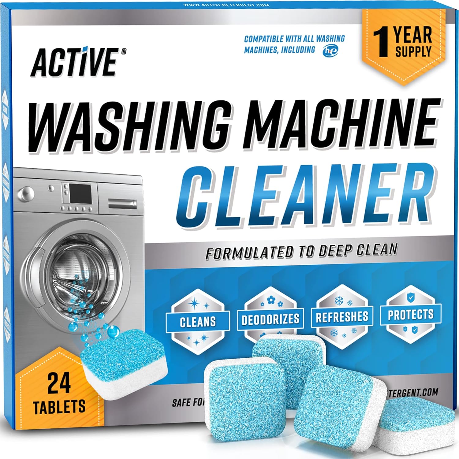 Washing Machine Cleaner Descaler 24 Pack – Deep Cleaning Tablets For HE Front Loader & Top Load Washer, Septic Safe Eco-Friendly Deodorizer, Clean Inside Drum and Laundry Tub Seal – 12 Month Supply