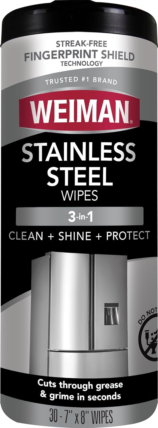 Weiman Stainless Steel Cleaner, 30 Count Wipes, Anti-Fingerprint, Removes Grease, Water Spots, Streaks & Residue, Polishing Cleaner Safe for Appliances, Chrome, Sinks & Grill Exteriors