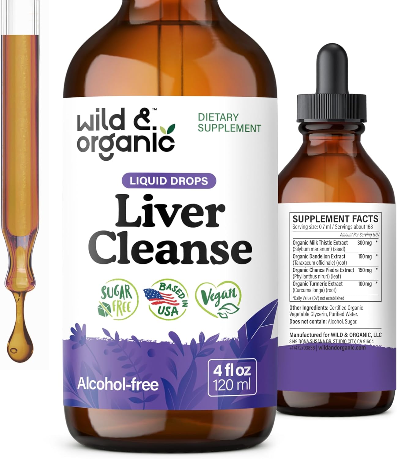 Wild & Organic Liver Cleanse Detox Tincture – Milk Thistle, Dandelion Root Herbal Complex – Liquid Liver Support Supplement – Vegan, Sugar & Alcohol-Free Milk Thistle Drops – 4 fl oz