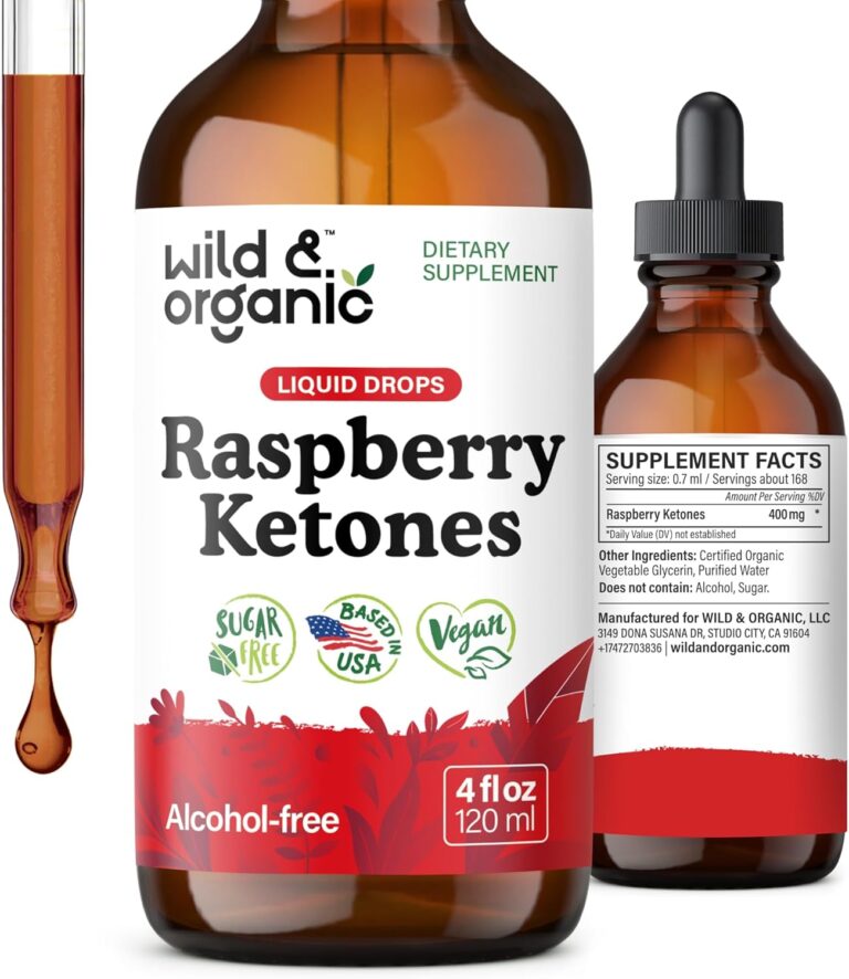 Wild & Organic Raspberry Ketones Liquid Drops - Vegan Raspberry Ketones Supplement for Overall Well-Being - 5-Month Supply - Non-GMO, No Alcohol & Sugar - 4 fl oz