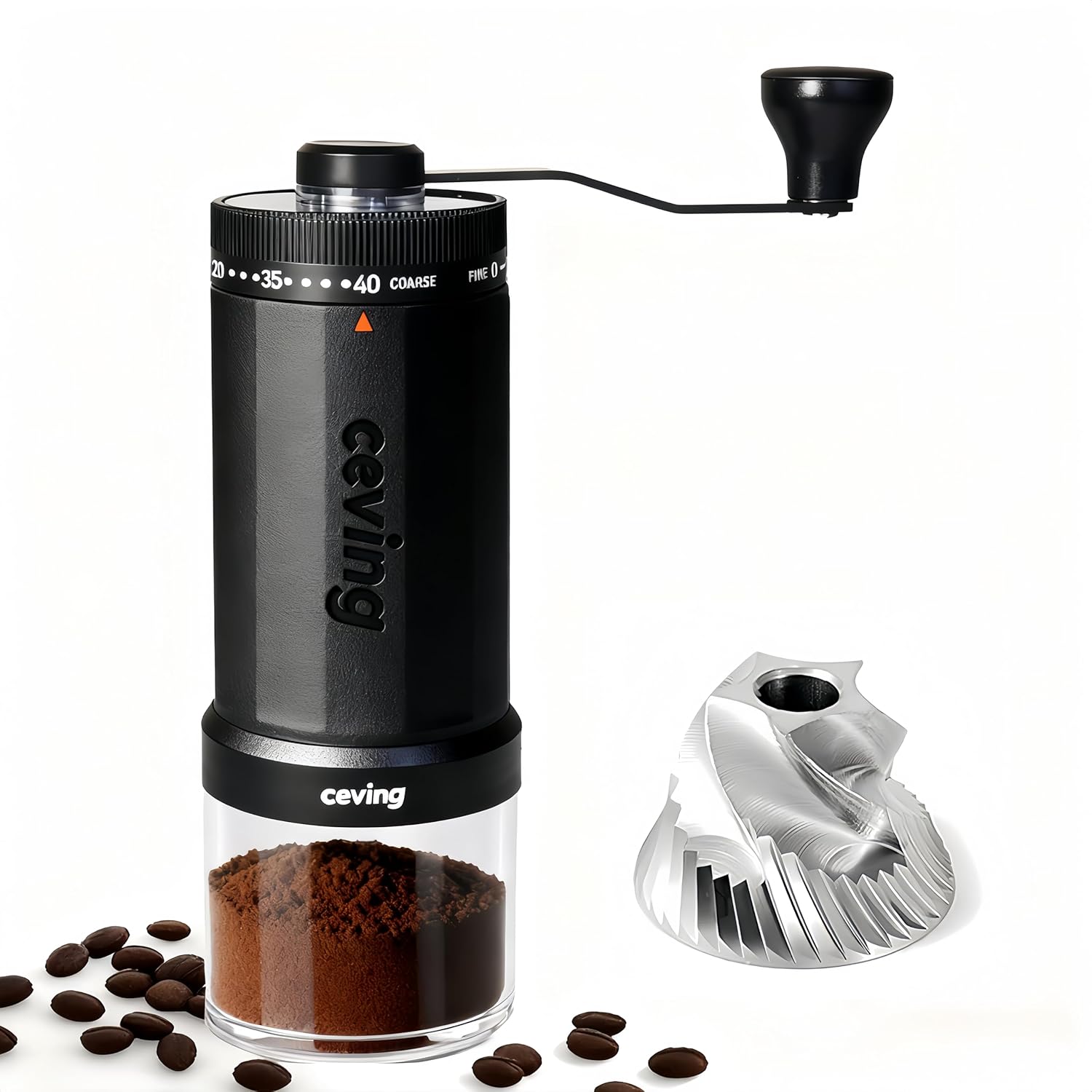 World’s First 60g Large Capacity Manual Coffee Grinder, Portable Hand Coffee Bean Mill with 40 Adjustable Settings, Stainless steel Burr Grinder for Espresso, Pour Over, Camping, Travel, Gift, etc