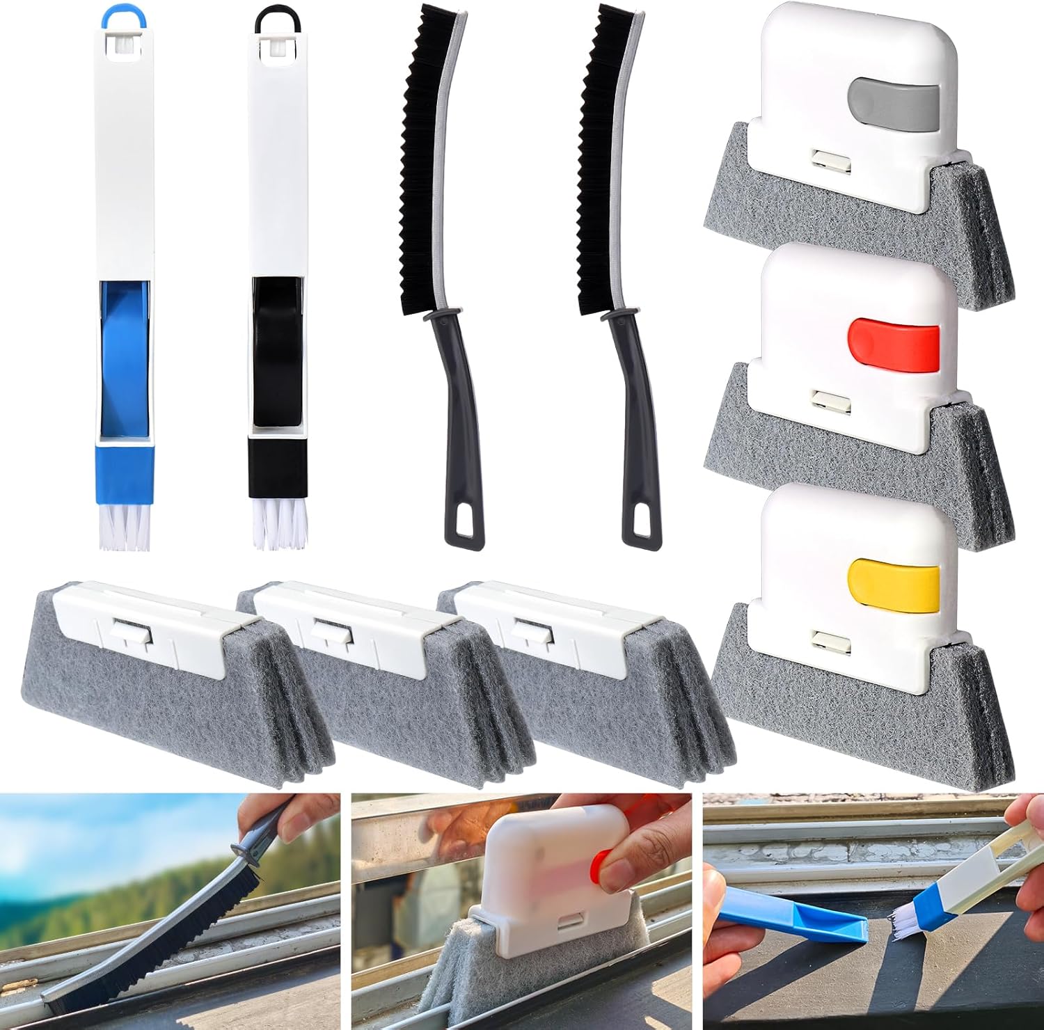 XANGNIER Window Sill Cleaner Tool,10 Pcs Magic Door Window Track Cleaning Tools Kit,Sliding Door Track Cleaner,Groove Crevice Cleaning Brush for Tile Lines/Shutter/Car Vents/Air Conditioner/Keyboard