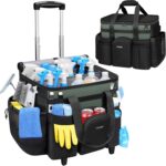 Ytonet Cleaning Caddy with Wheels, Extra Large Rolling Cleaning Caddy Bag with Detachable Trolley for Housekeepers, Water Resistant Cleaner Supplies Organizer with Wheels for Kitchen, Tool Organizer