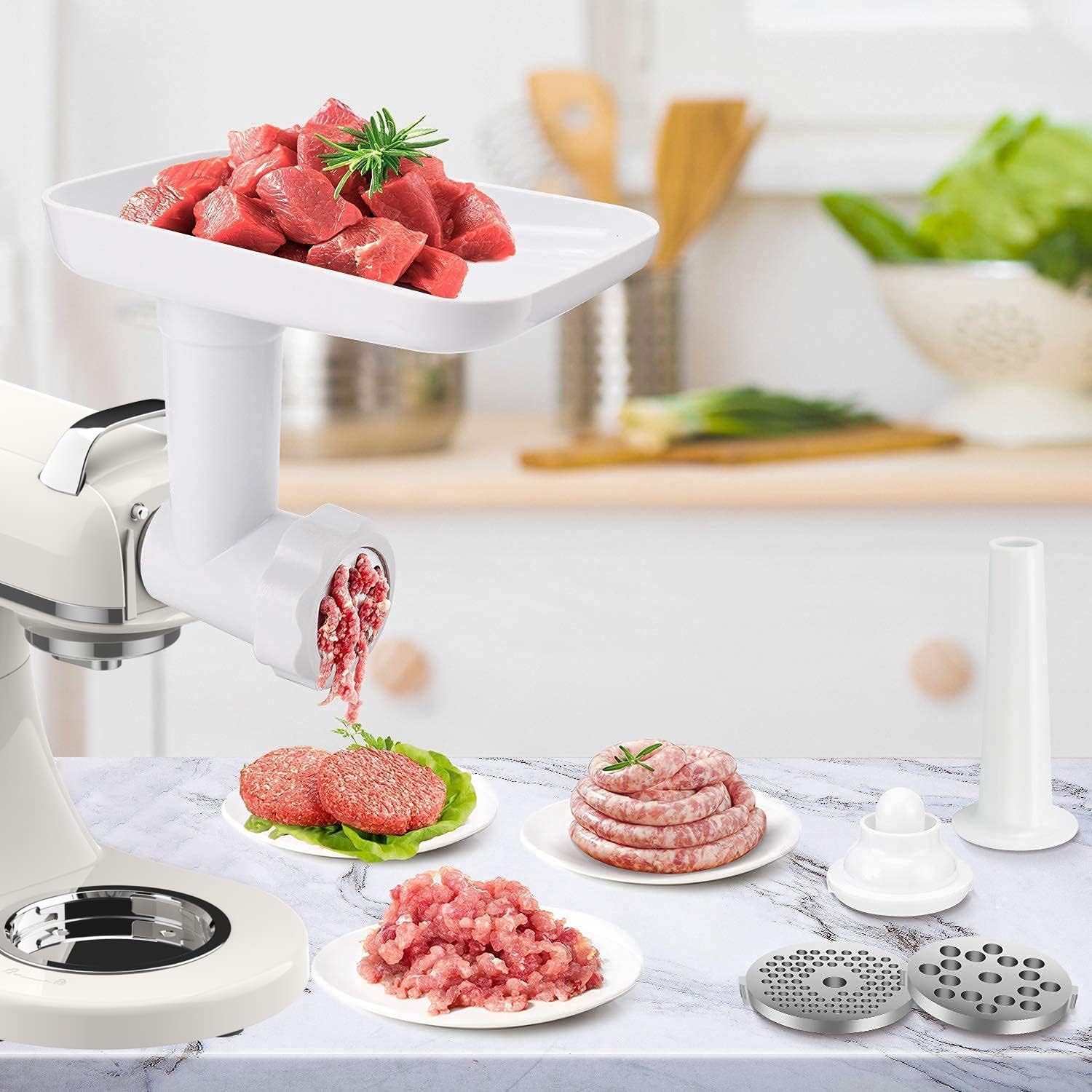 ZACME Electric Meat Grinder Attachments for ZACME Stand Mixer, Food Grinders ZACME Accessories with 3 Grinding Plates|Meat Roller|Sausage Stuffer|Cleaning Brush, Food Processors Dishwasher Safe