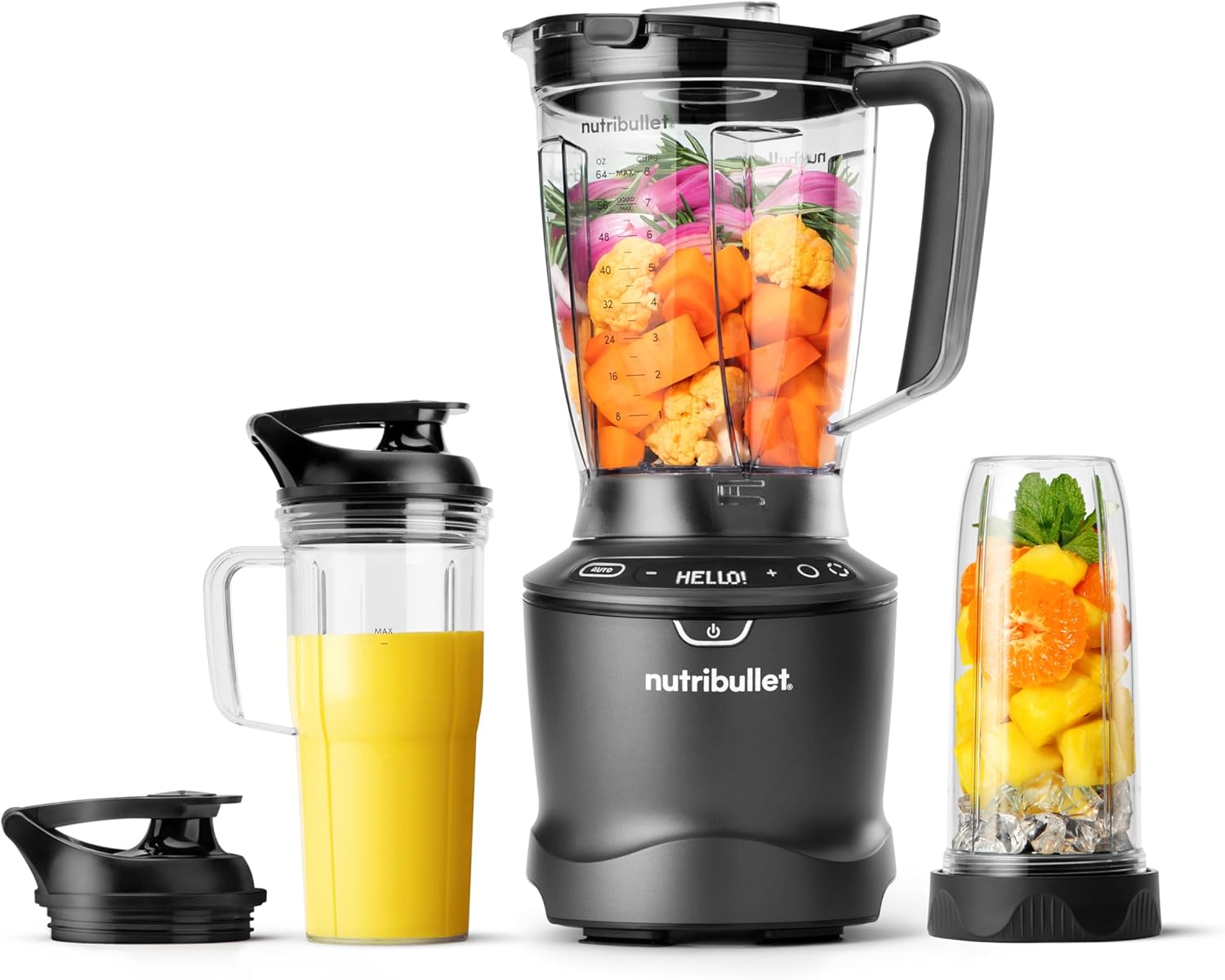 nutribullet SmartSense Blender Combo, 1400W, 64oz Pitcher, 32oz & 24oz Cups, 5-Speed, Smoothies, Ice and Frozen Fruit, Nut Milk, Soup, Gunmetal Gray, NBF50700